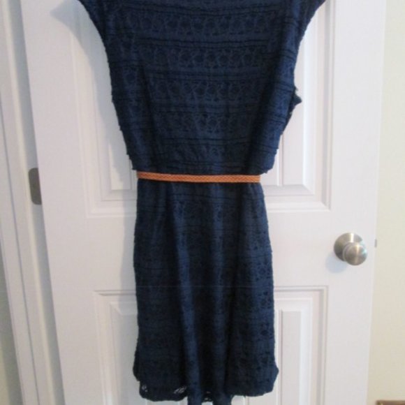 THREE PINK HEARTS $58 Navy Lace Belted Pull-On Cap-Sleeve Dress size 3X NWT - Picture 4 of 9
